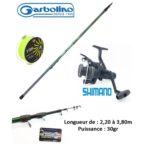 Ensemble pêche Truite / Toc, canne Garbolino téléréglable + Moulinet  Shimano 2 000 + Nylon